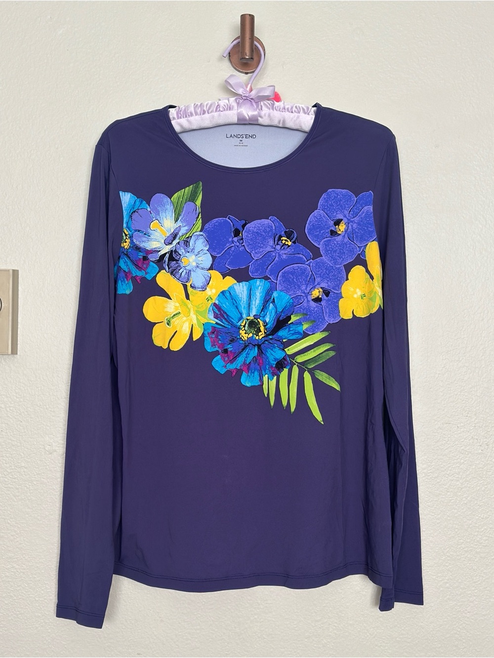 Lands' End Purple Long-Sleeve Swim Tee with Bright Floral Print